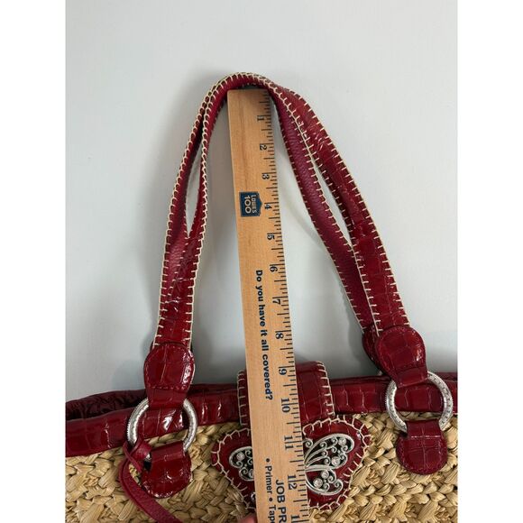 Brighton Straw Shoulder Bag Red Trim Butterfly Magnetic Closure Handbag Purse - Picture 10 of 10